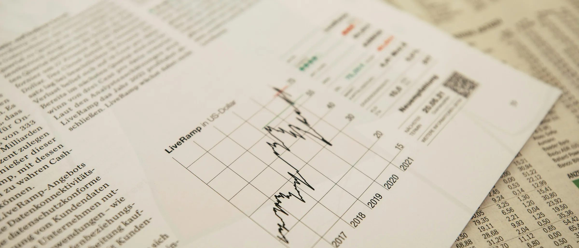 A financial statement with a chart drawn across it