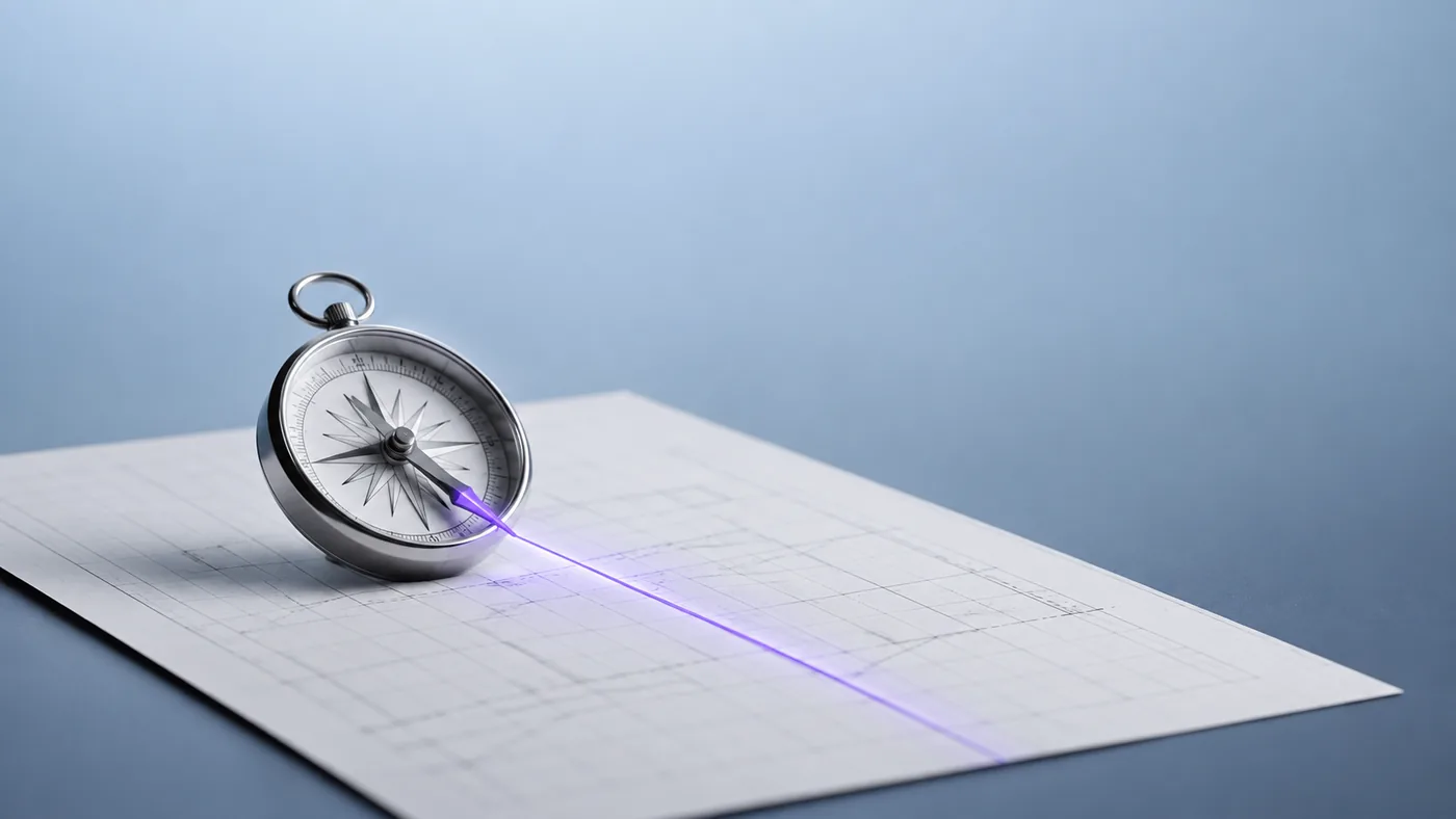 A compass resting on a plan and tracing one clear route, representing Vigor's advisory and consulting services in Dubai